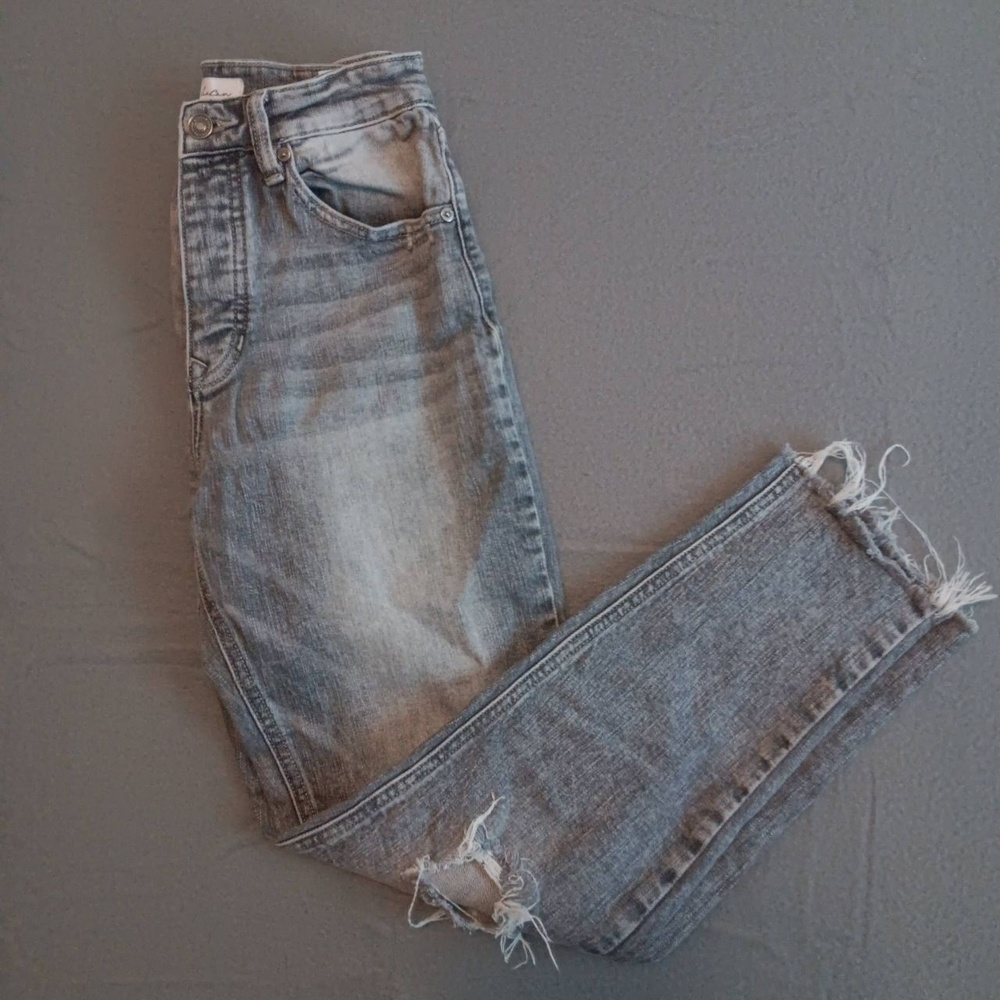 Kancan Womens 5/26 Jeans Grey Distressed Petite flare